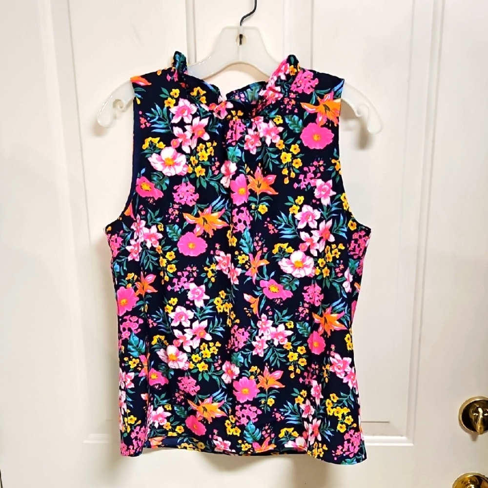 J. Crew Pink and Orange Sleeveless Blouse Garden Girl